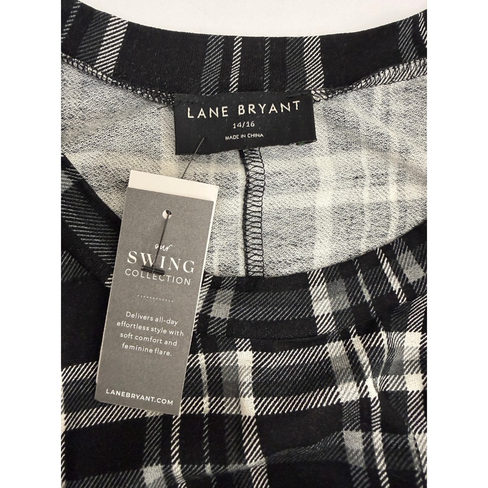 Lane Bryant Black White Plaid Swing Tunic Sleeveless Top 14/16 NWT - Picture 7 of 12